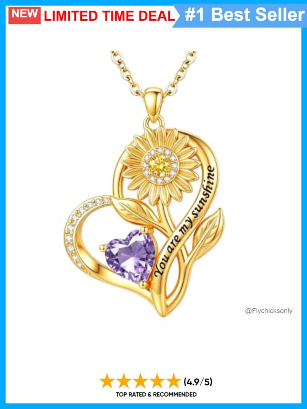 14k Gold Plated Sunflower Birthstone Pendant Necklace Gift for Women